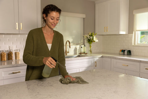 Woman cleaning countertop