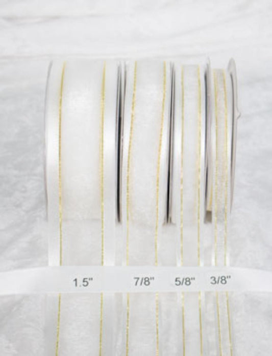 Sheer Organza Ribbon White With Gold Edge ( 5/8 inch