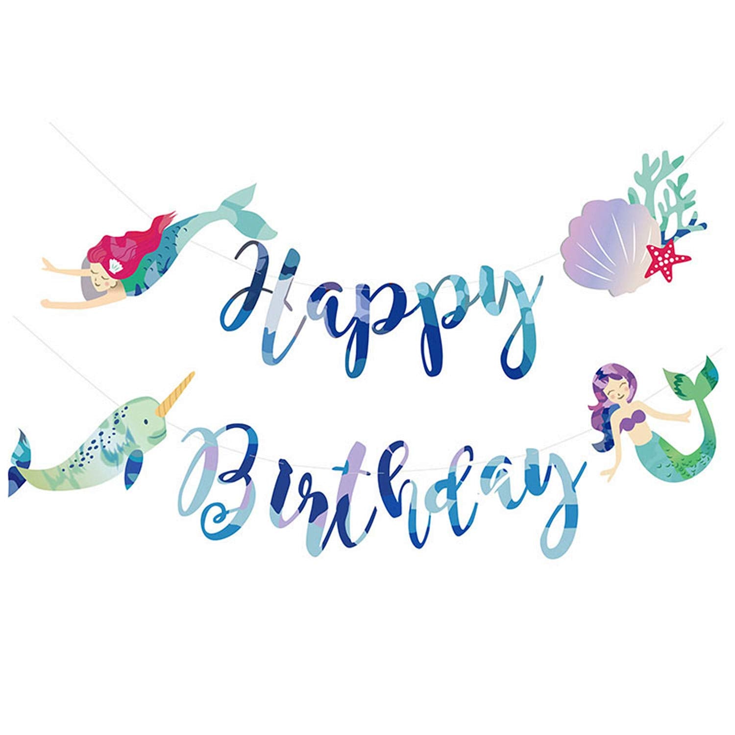 Under the Sea Mermaid Happy Birthday Decoration Banner – Americasfavors