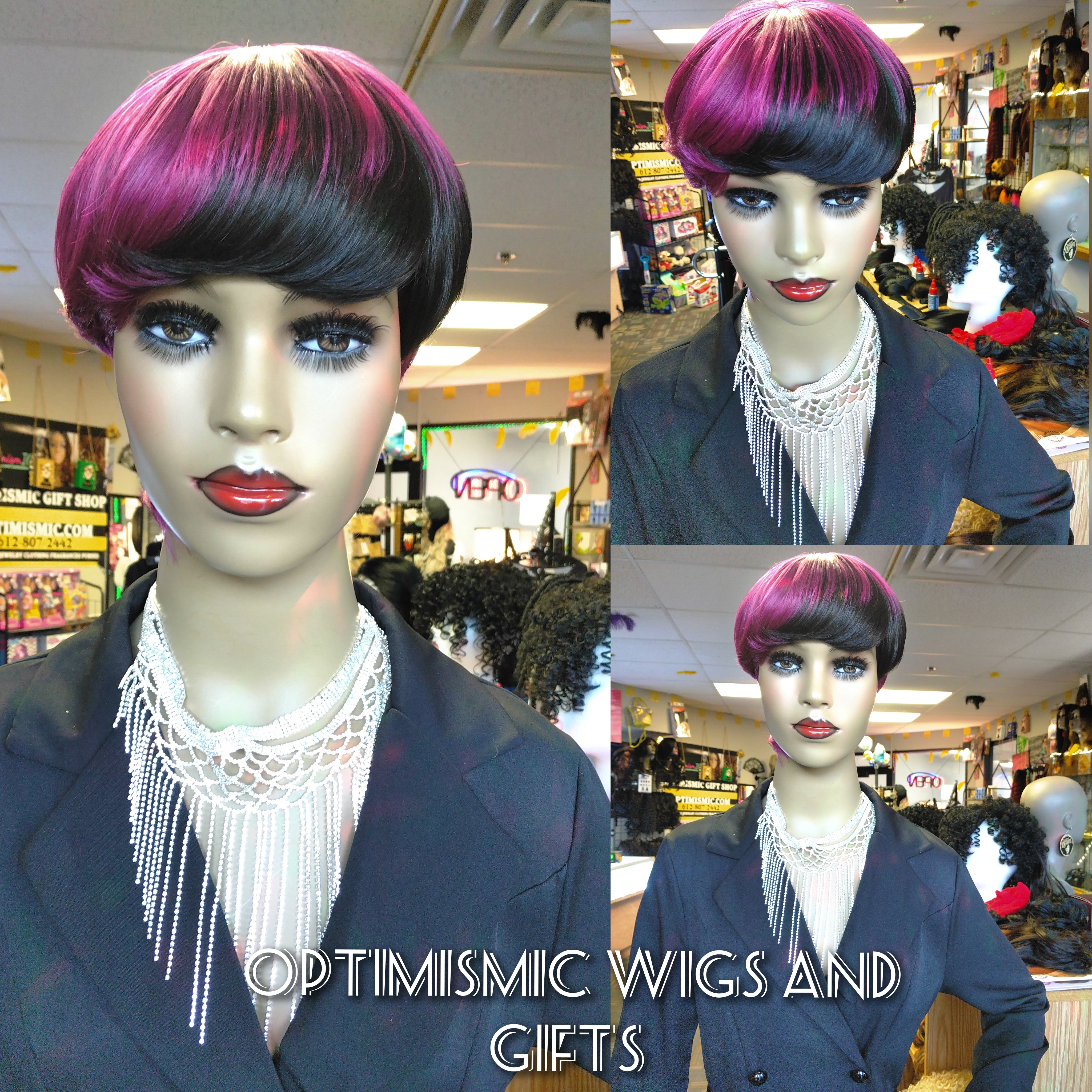 Buy Pink and black short pixie human hair wigs at optimismic wigs and gifts shop st paul $36.