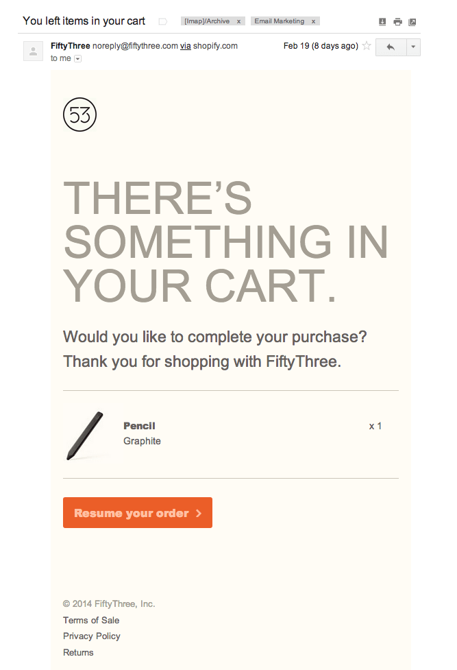 shopify abandoned cart email