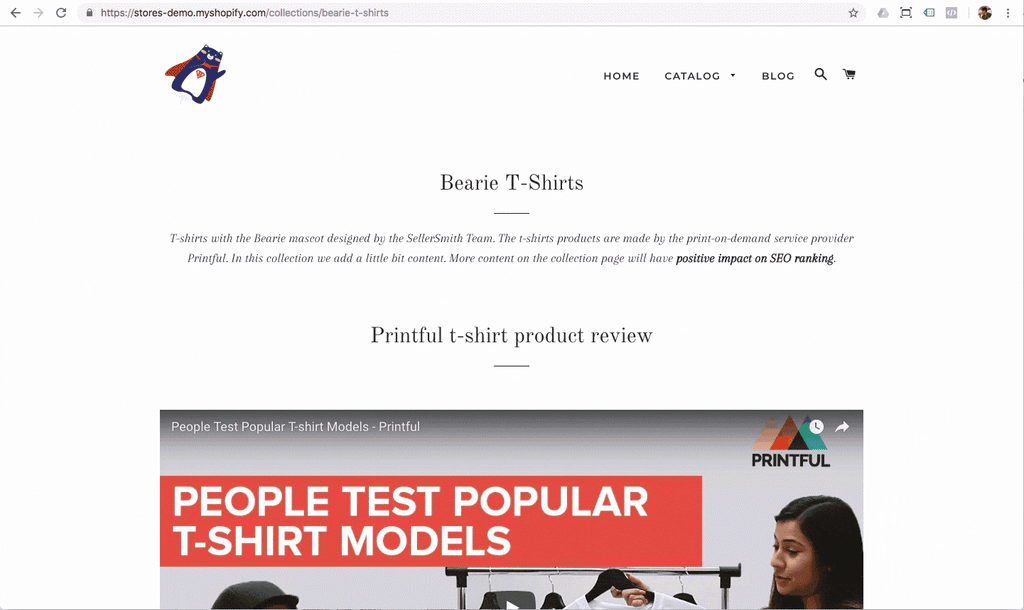 T-shirt collection page