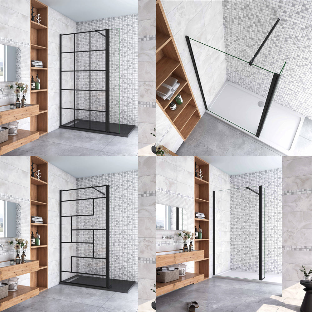 AICA paroi de douche à l'italienne noire 50-160cm avec un retour pivotant 40cm en 8mm verre anticalcaire avec une barre de exten - Aica Sanitaire product image