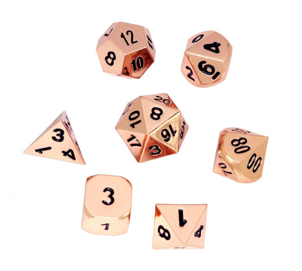 Shadow Rogue Rose Gold / Copper Polyhedral D&D Dice Set with Case