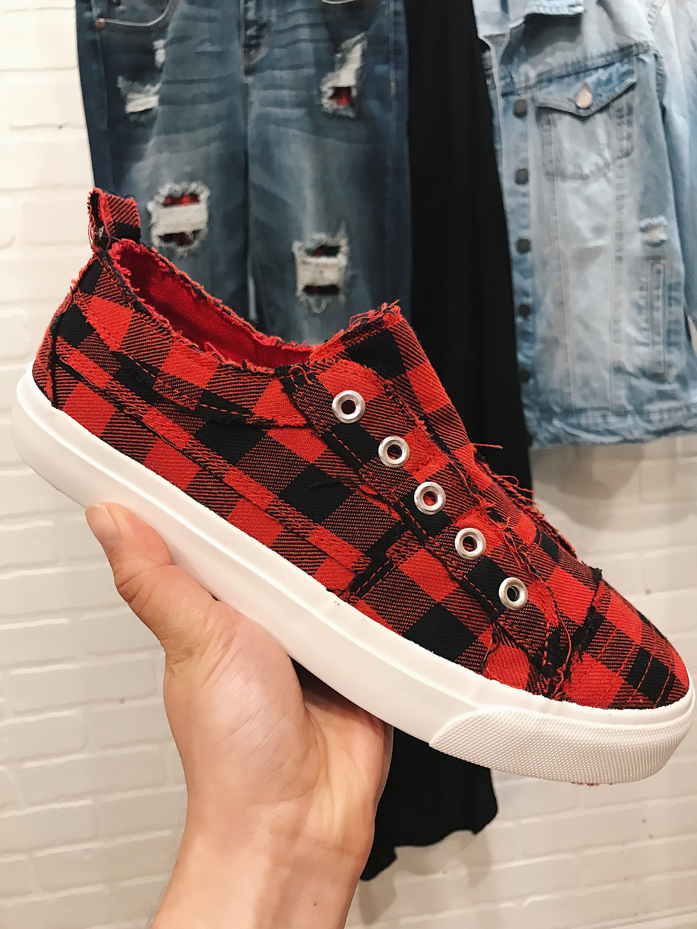 buffalo plaid slip on shoes