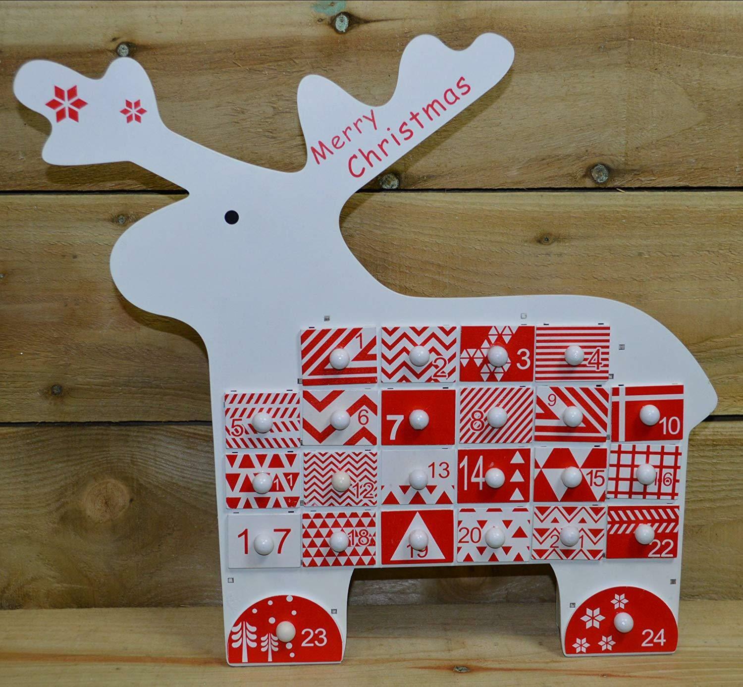 Wooden Advent Calendar Reindeer Shaped With Drawers