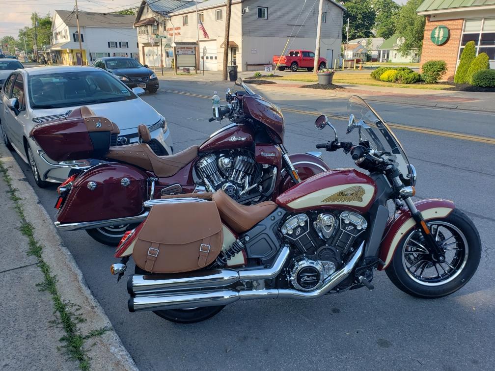 tan motorcycle saddlebags