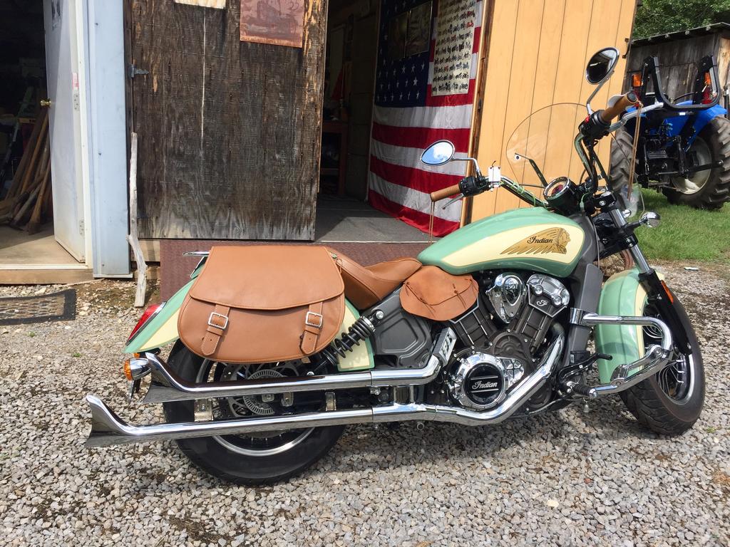 tan motorcycle saddlebags