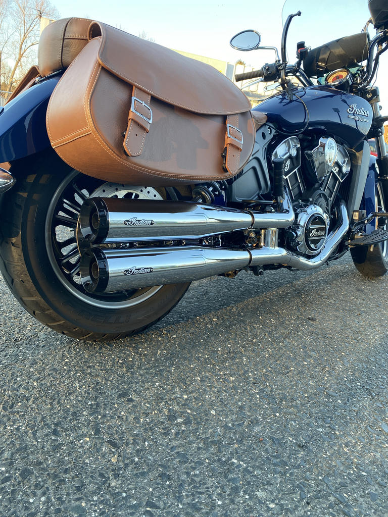 tan motorcycle saddlebags