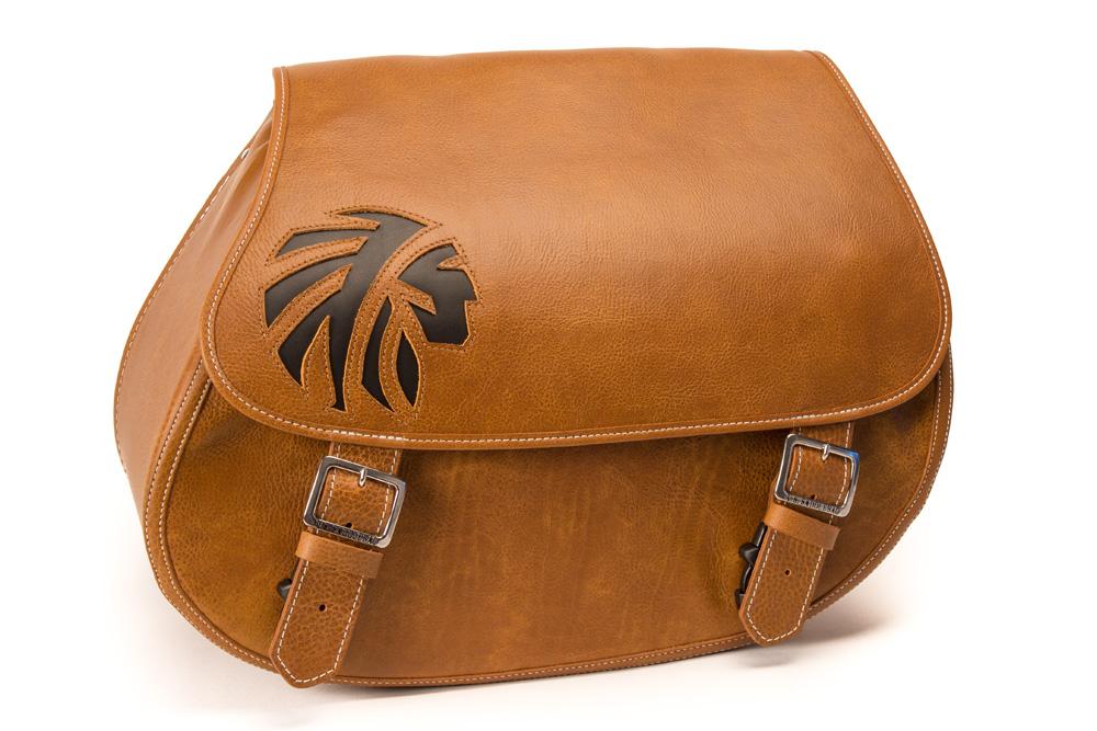 Indian Warrior - Desert Tan & Black Leather Motorcycle Saddlebags