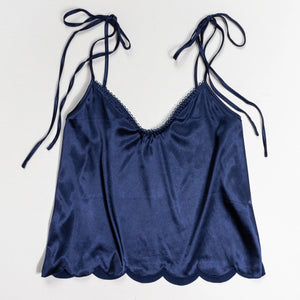 Scalloped Embroidered Satin Cami - Navy - Mentionables