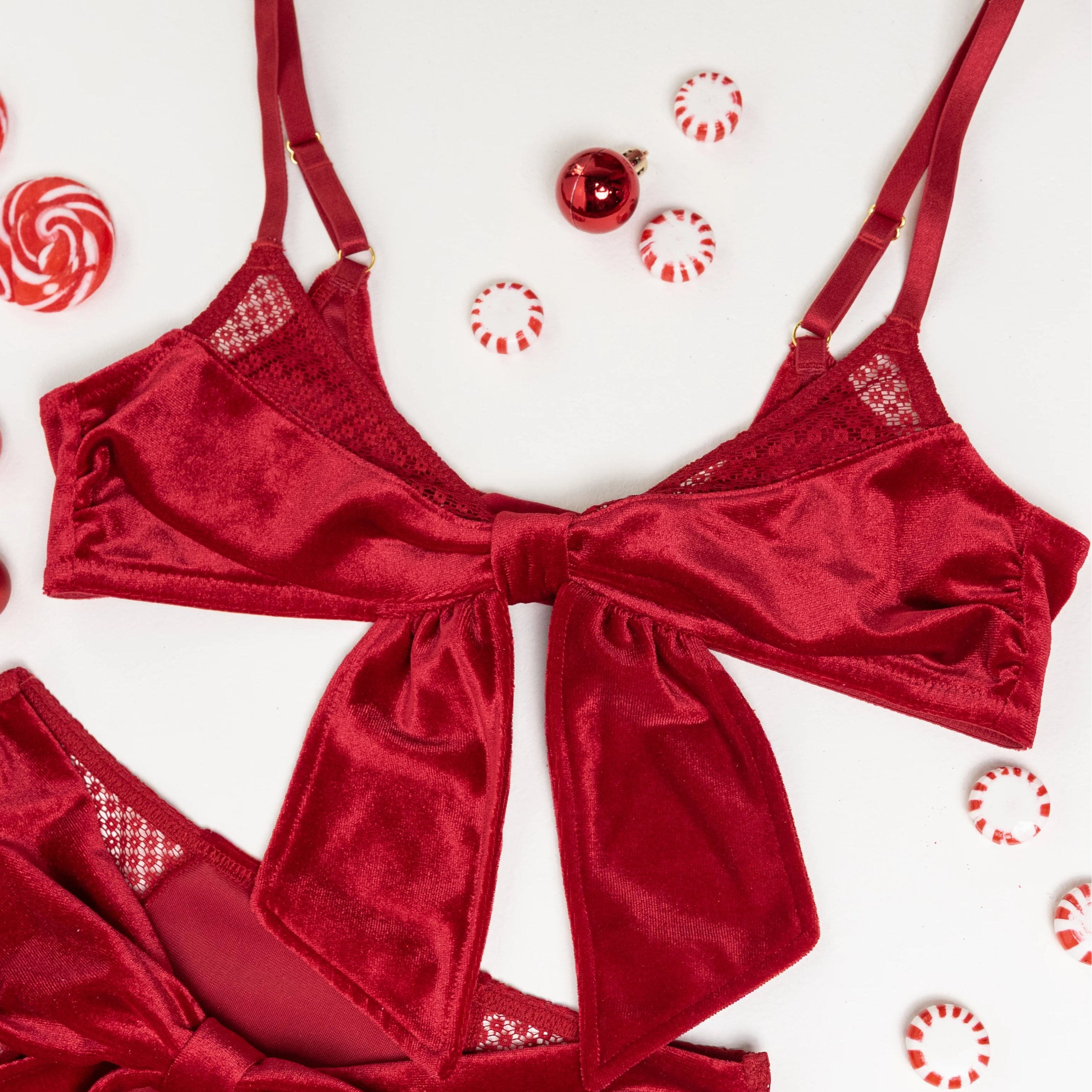 Velvet Bow Bralette - Red