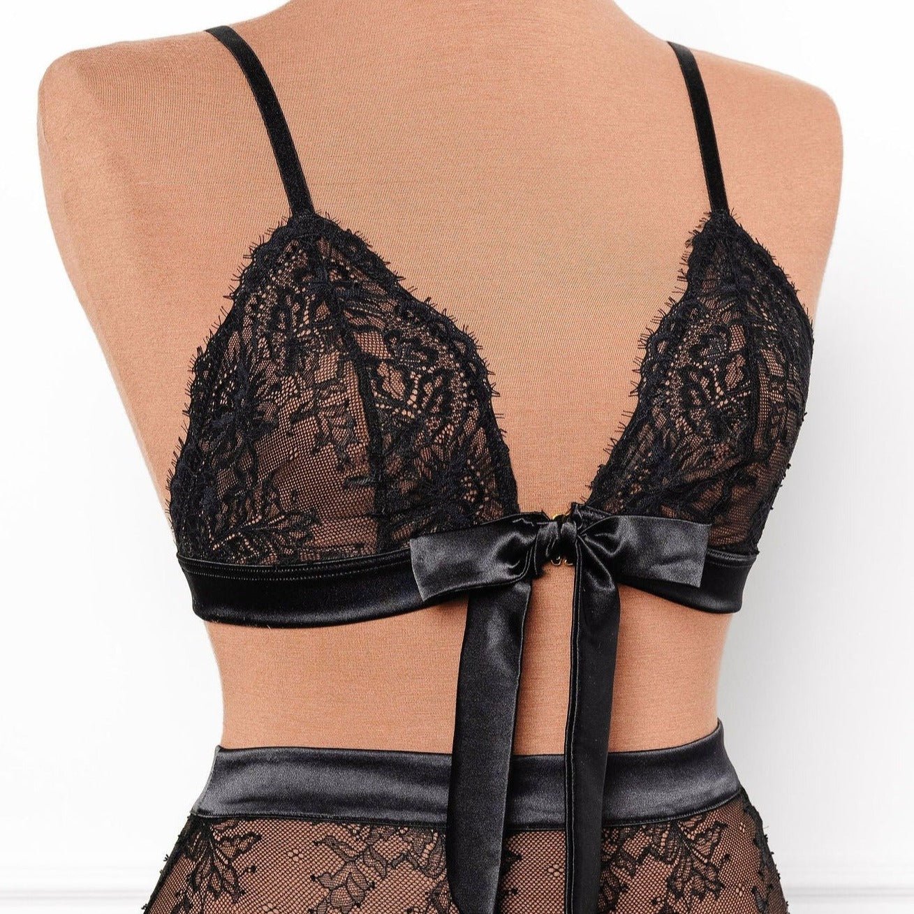 Eyelash Lace Bow Bralette - Black by Mentionables