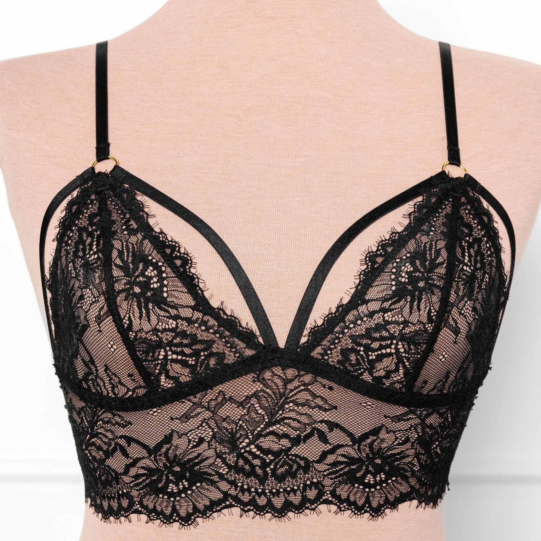 Eyelash Lace Caged Bralette - Black by Mentionables