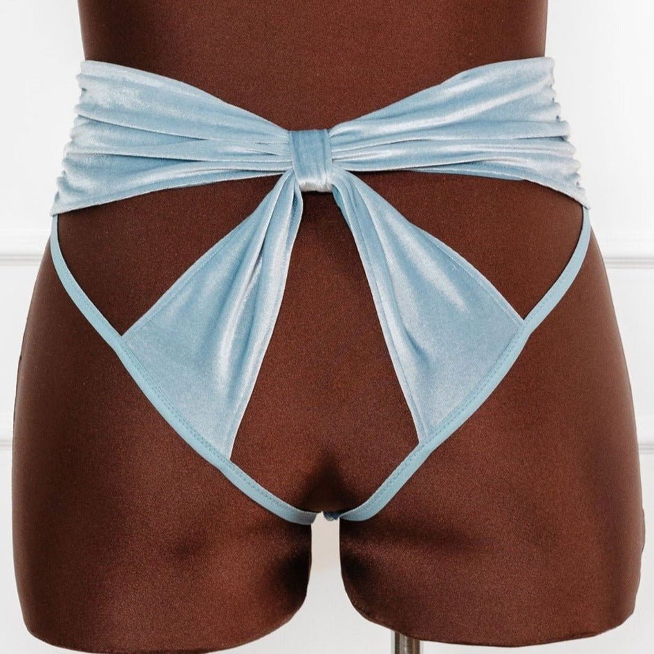 High Waist Velvet Open Back Panty - Frost Blue by Mentionables