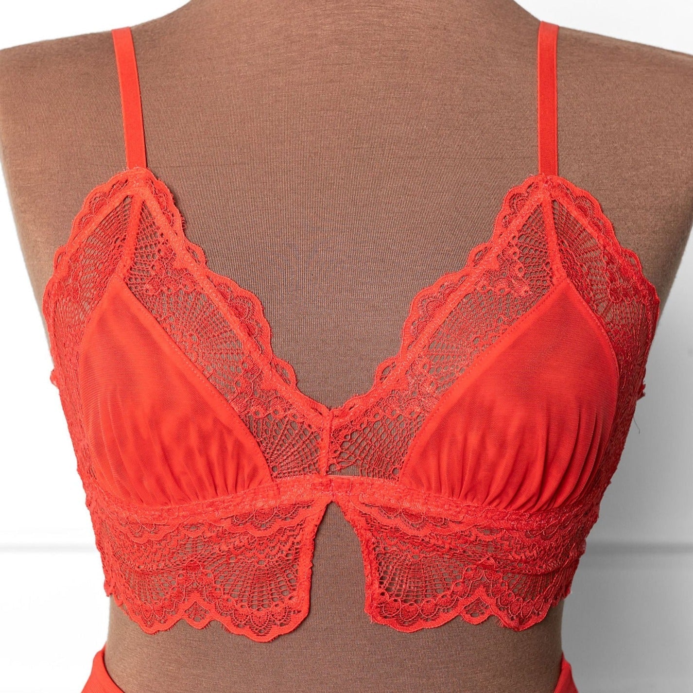 Lace & Mesh Bralette - Poppy Red by Mentionables