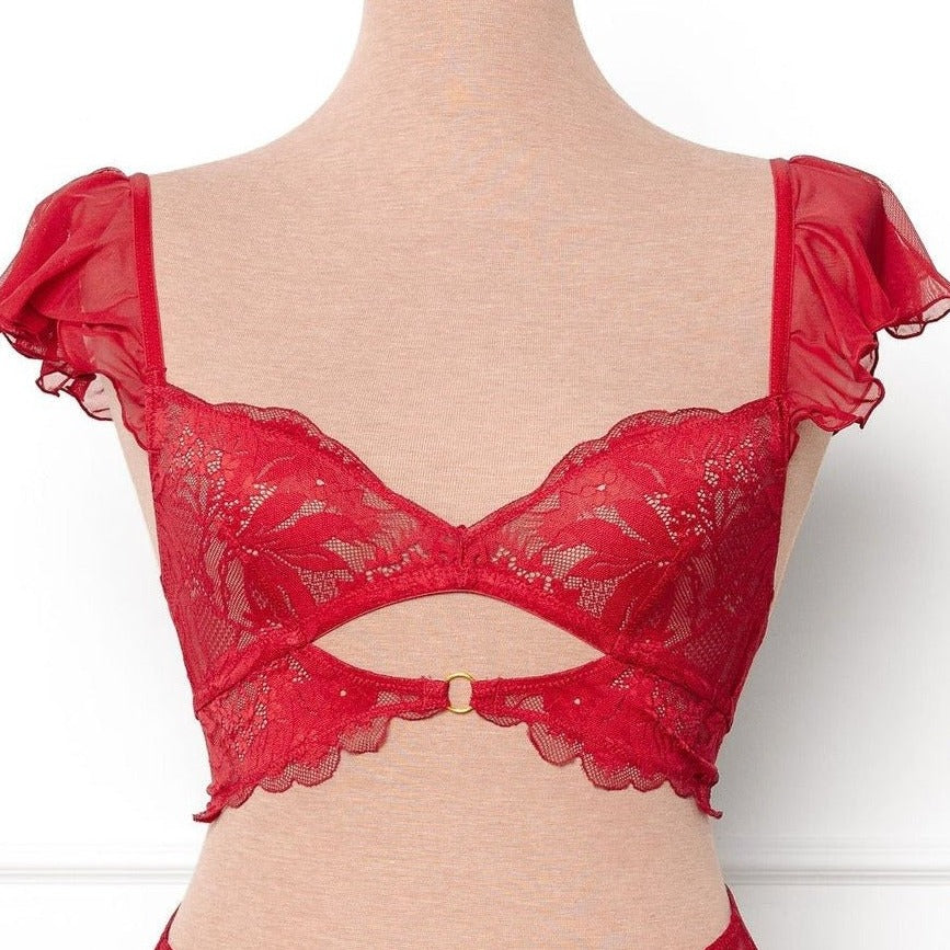Lace & Mesh Keyhole Bralette - Scarlet Red by Mentionables