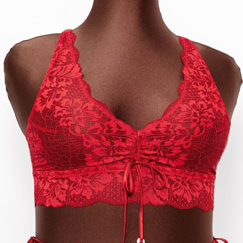 Velvet Bow Bralette - Red