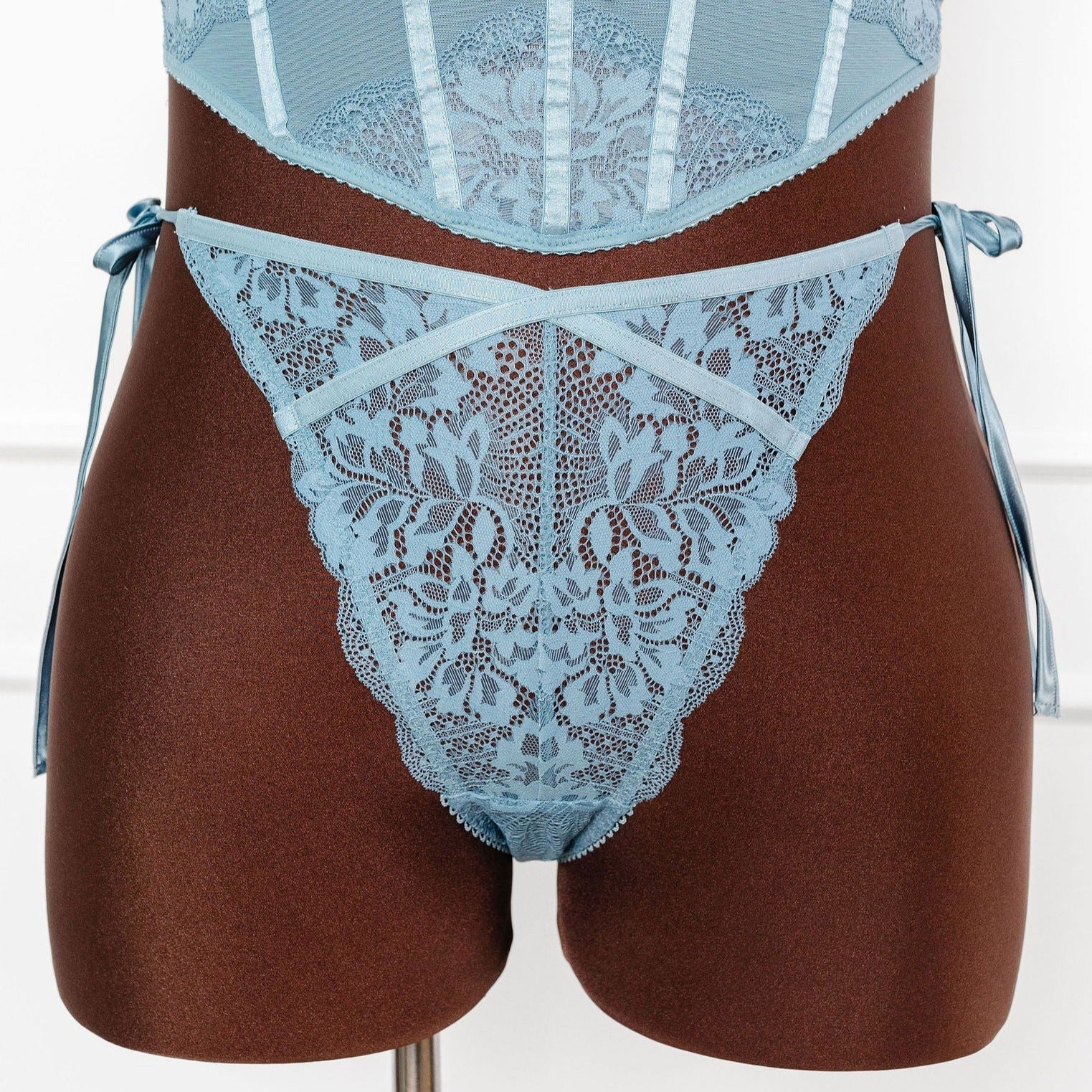 Lacy Side Tie Panty - Frost Blue by Mentionables