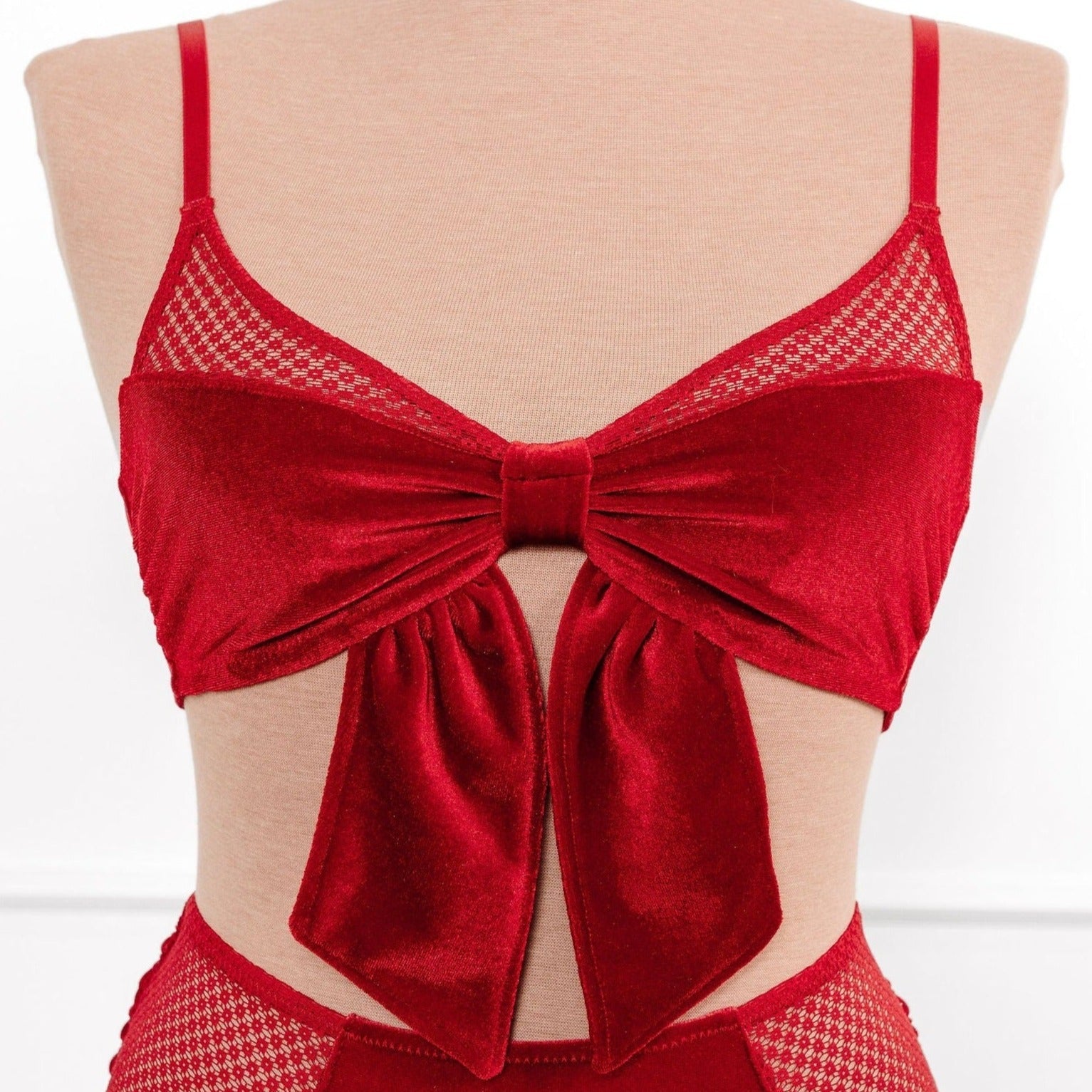 Velvet Bow Bralette - Red by Mentionables