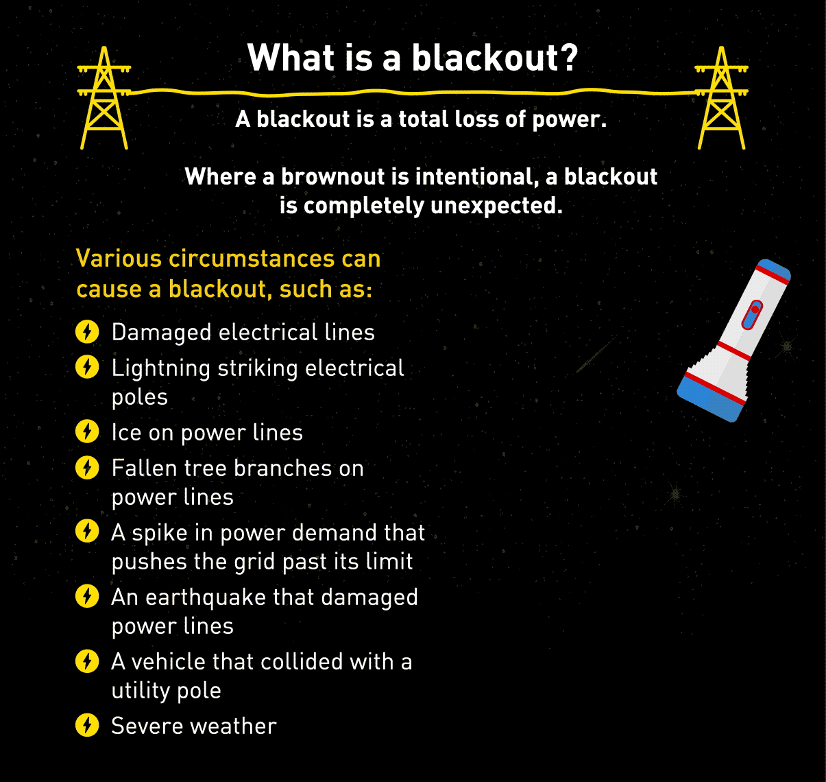 Graphic shows the circumstances and events that can result in a blackout