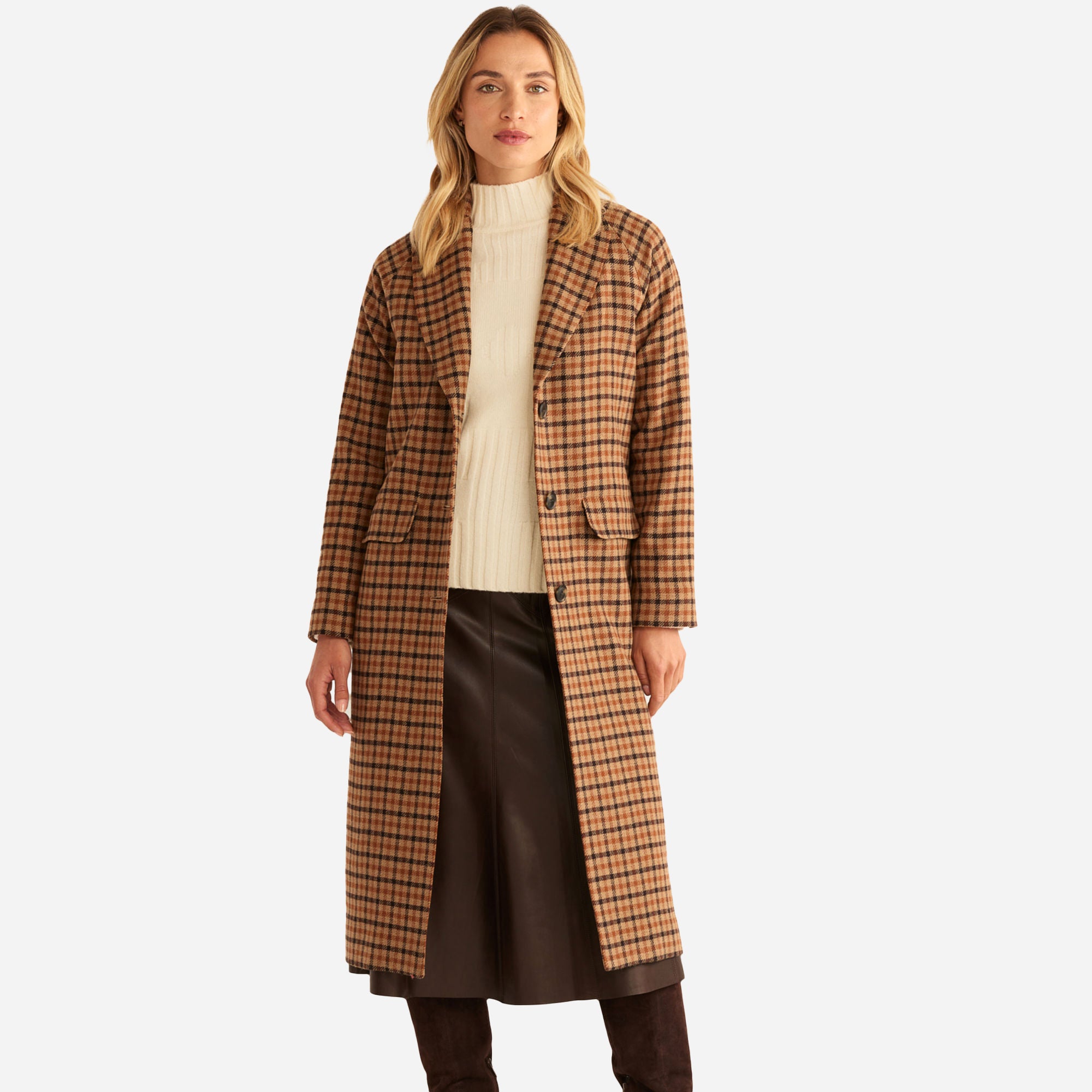 Womens Brooklyn Wool Coat - Tan Mix Multi Check