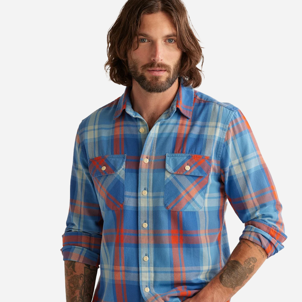 Beach Shack Shirt - Faded Indigo/Fire Red Plaid