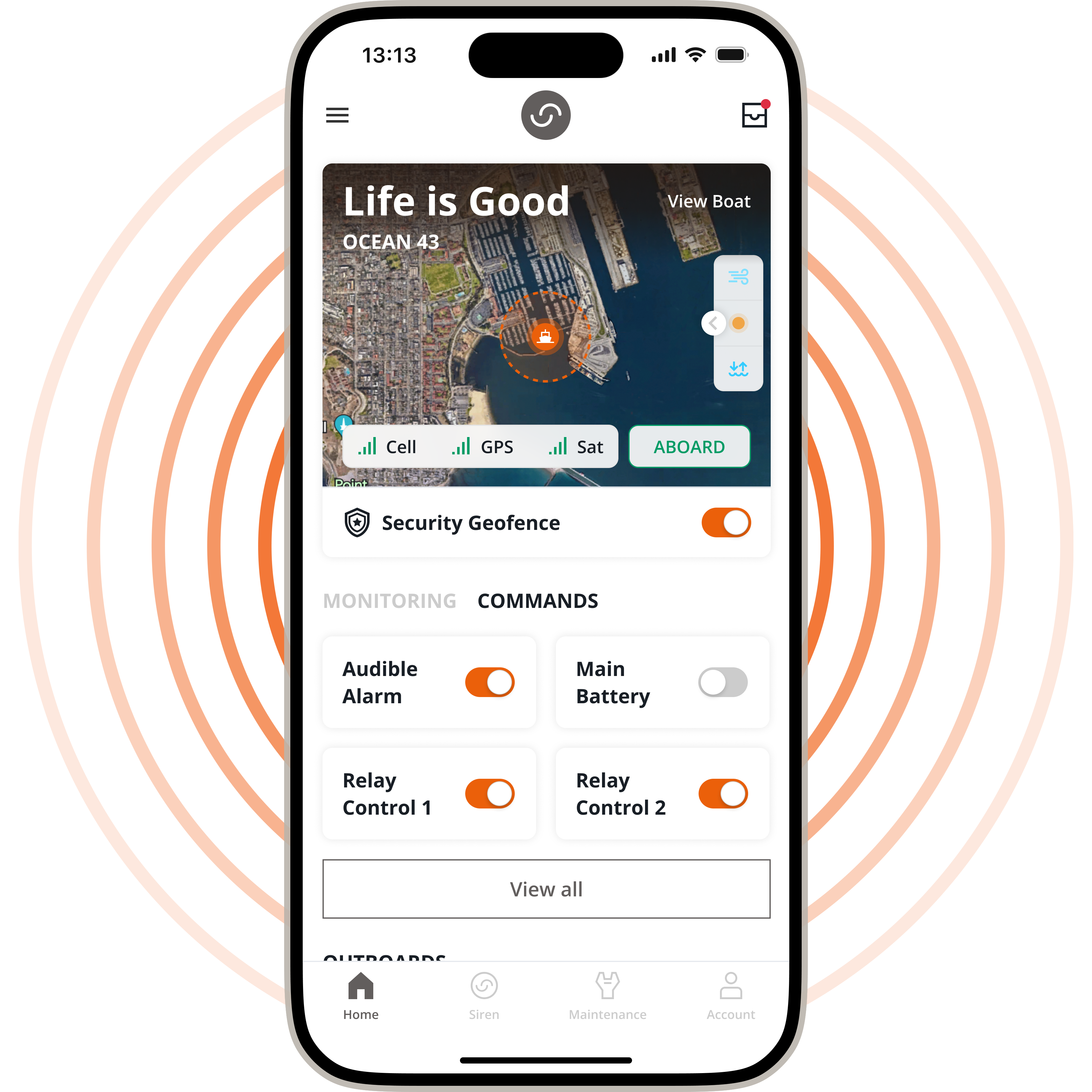 Siren Connected Boat app is available on both Apple and Android devices