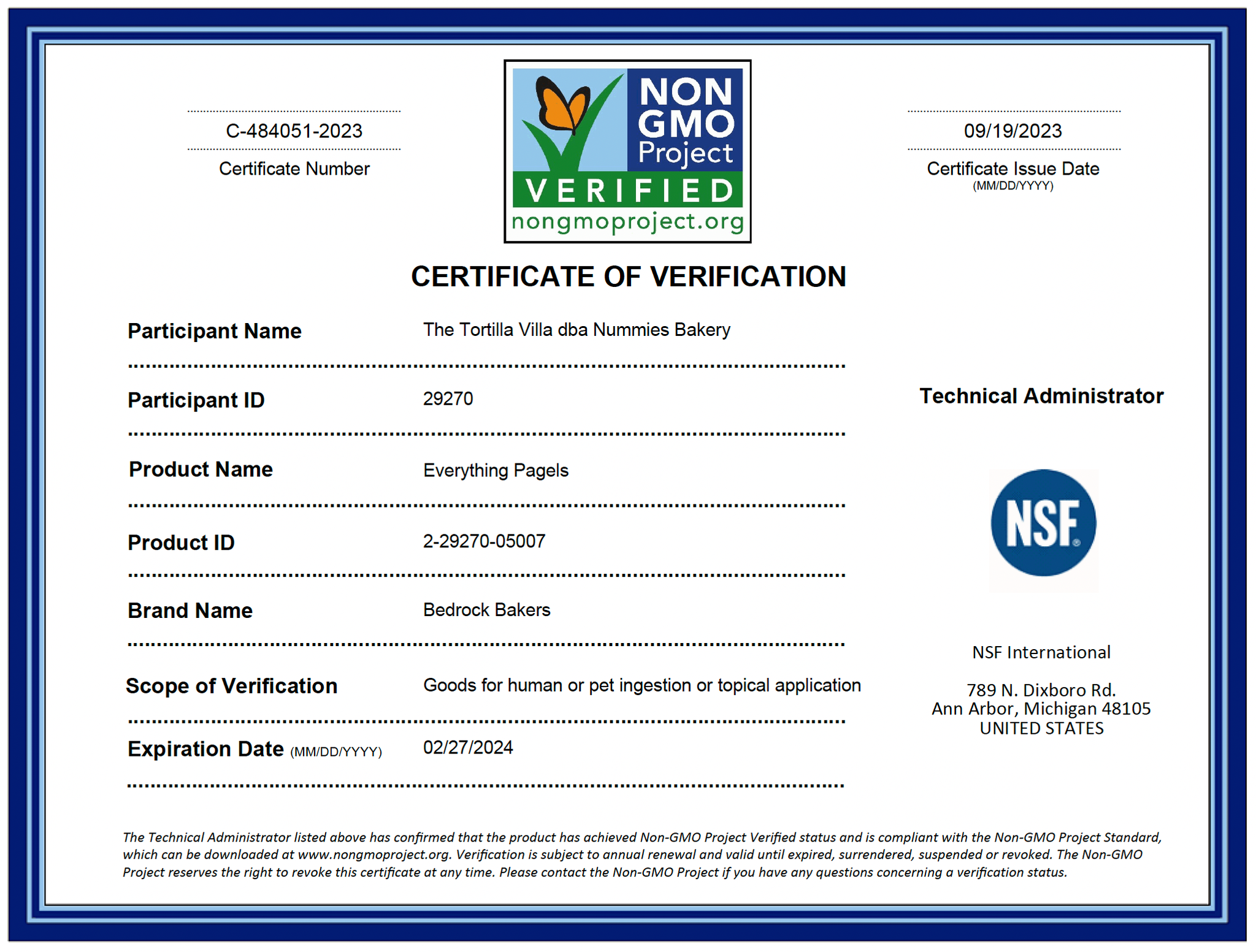 Everything Pagel Non GMO Certification