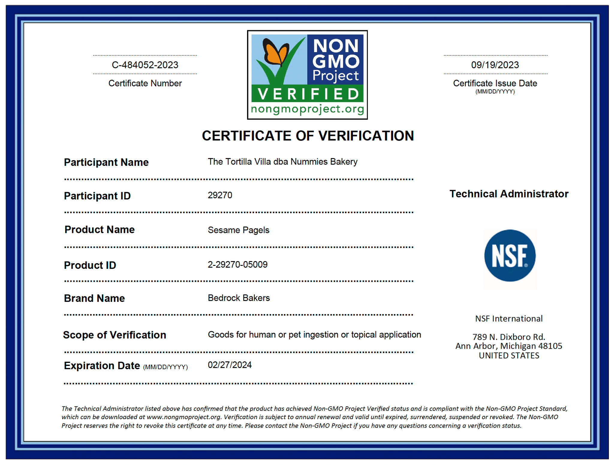 Non GMO Certification