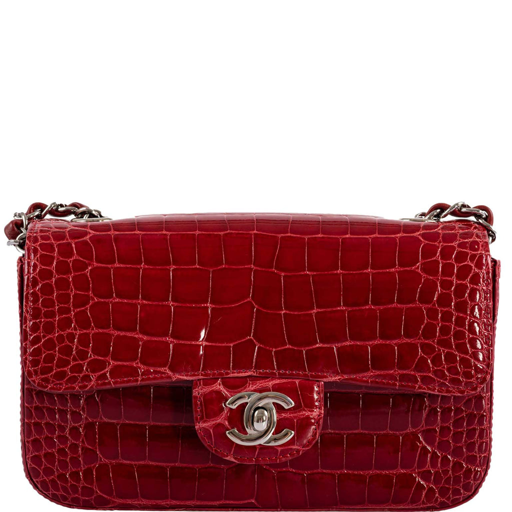 CHANEL Red Shiny Alligator Classic Mini Flap Bag with Silver Hardware –  JaneFinds