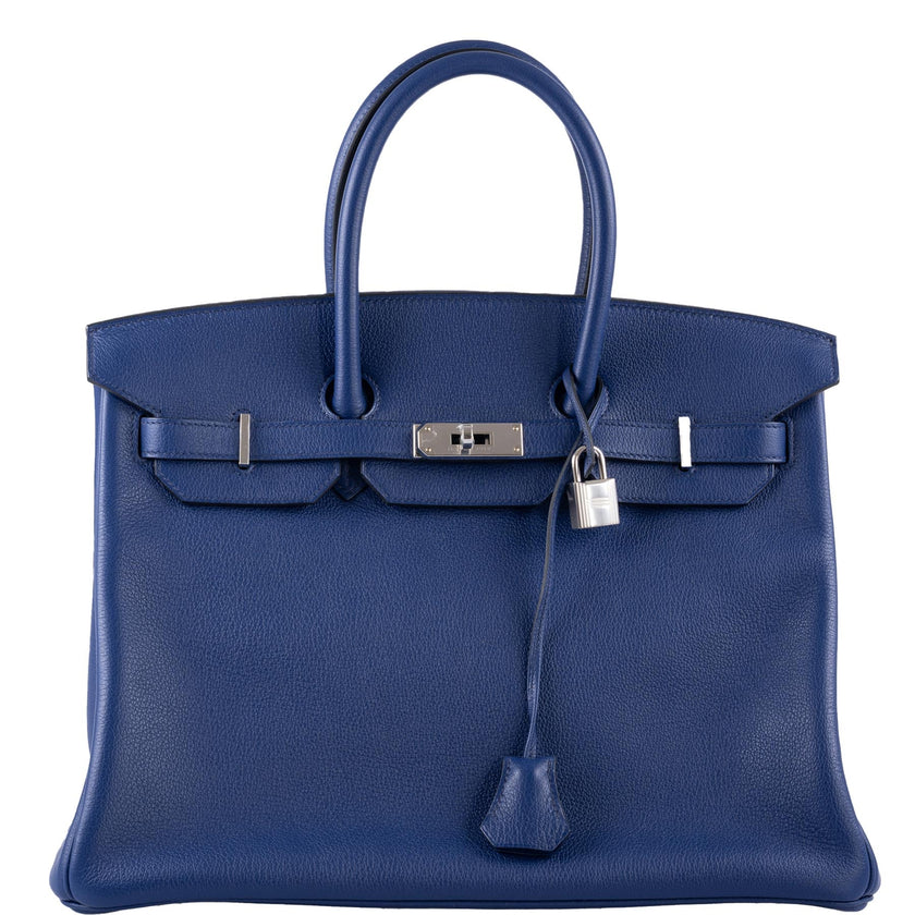 Hermès Birkin 35 Blue Saphire Taurillon Novillo leather Palladium Hard ...