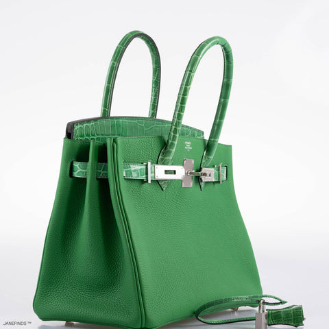 Hermes Birkin 25 Shiny Crocodile and Togo Vert Bambou Palladium Hardware | Hermes Bags