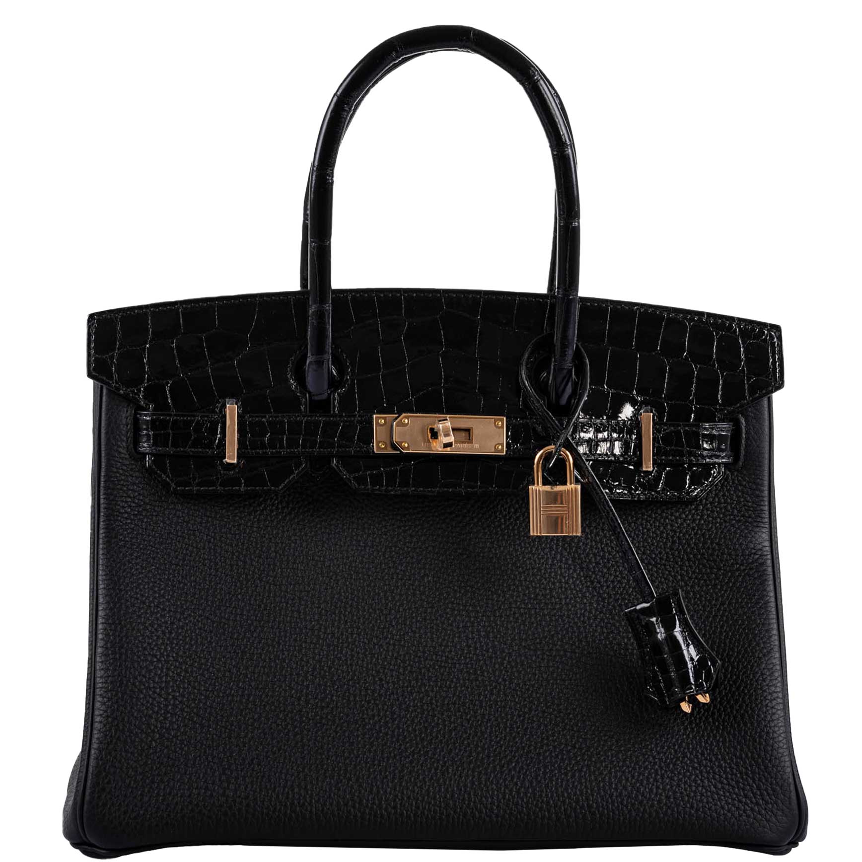 Hermes Birkin Touch 30 Black Novillo & Niloticus Crocodile Rose Gold H ...