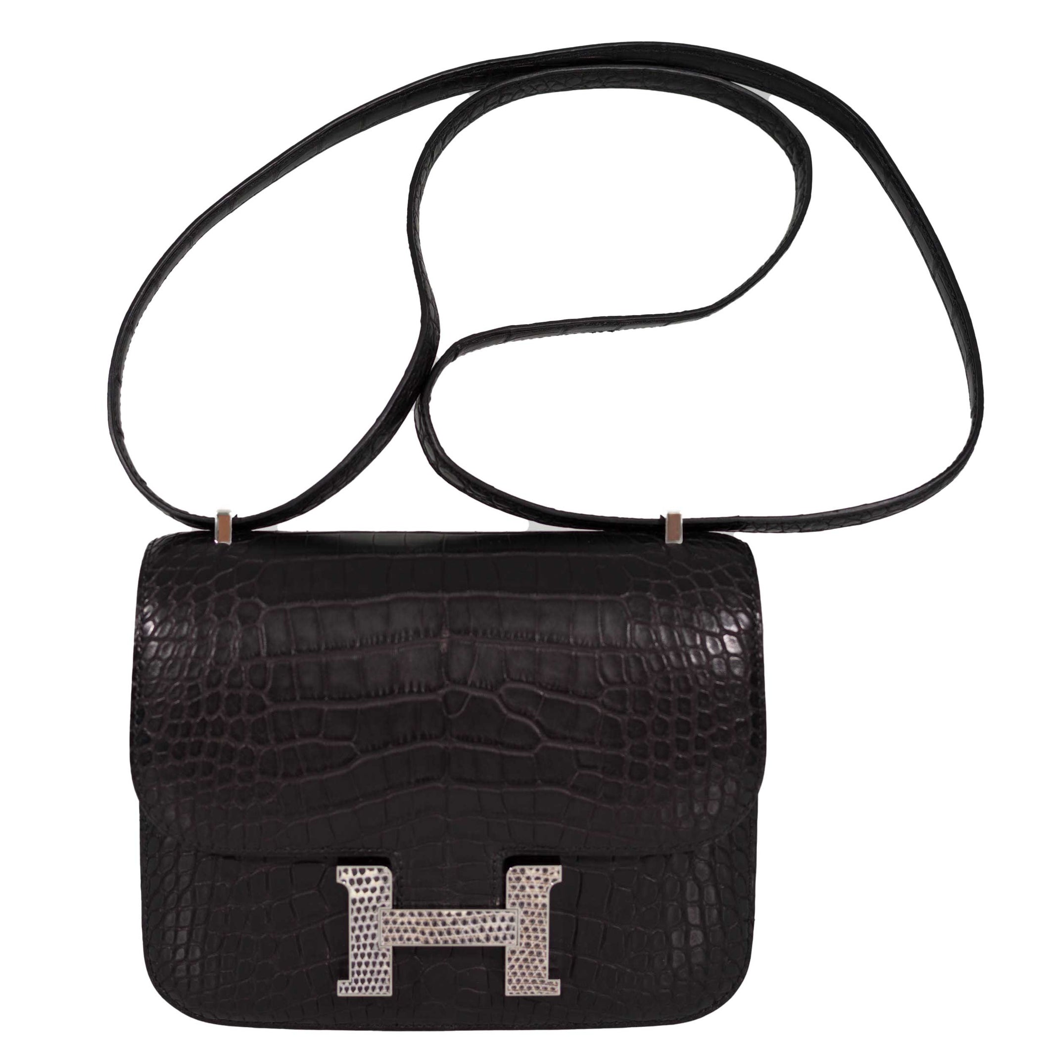 Hermès Constance 18 Mini Black Noir Matte Alligator with Lizard Buckle ...