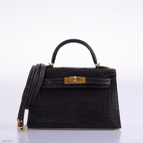 hermes kelly 20 mini sellier black alligator gold hardware