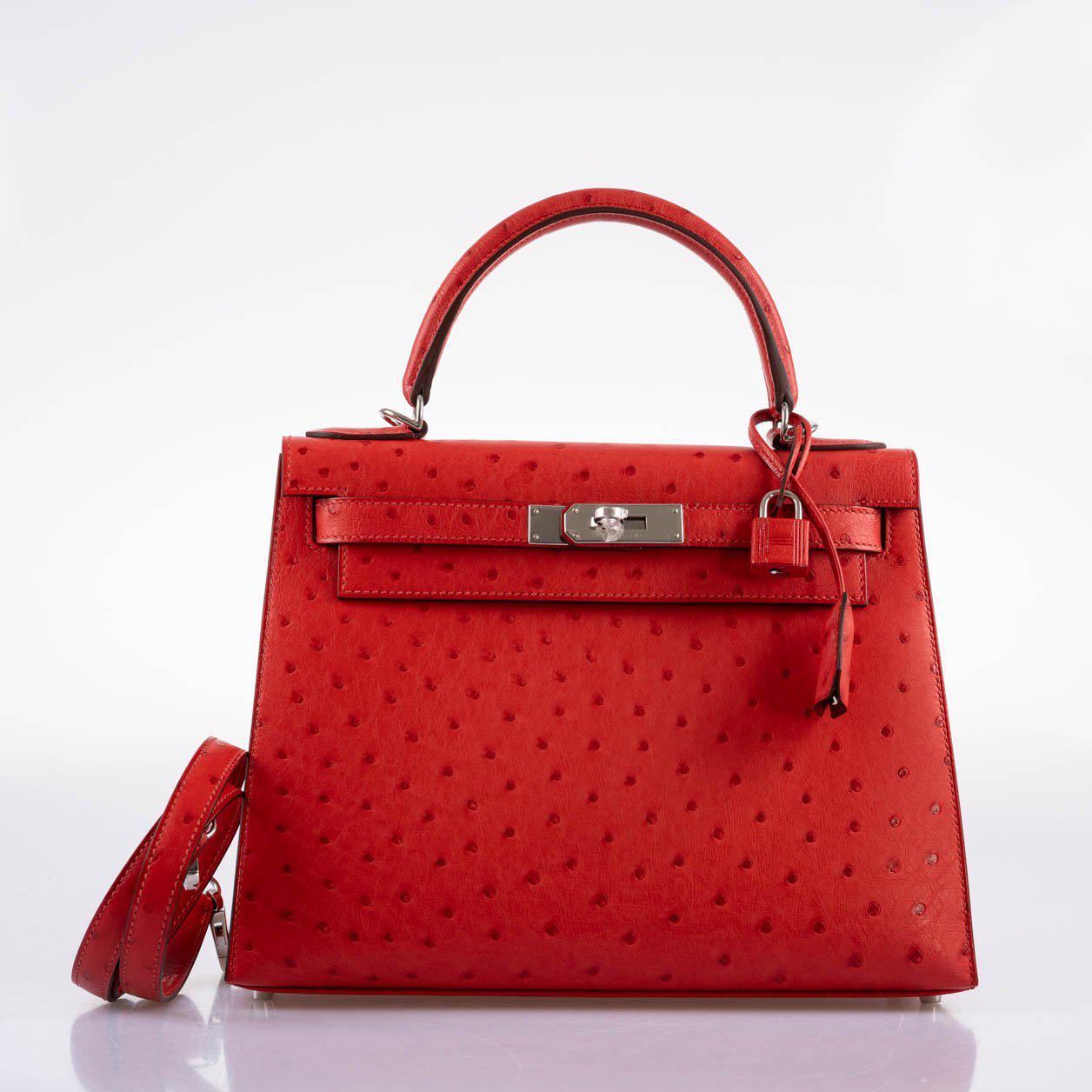 Hermes Kelly 28 Sellier Rouge Vif Ostrich with Palladium Hardware - 20 ...