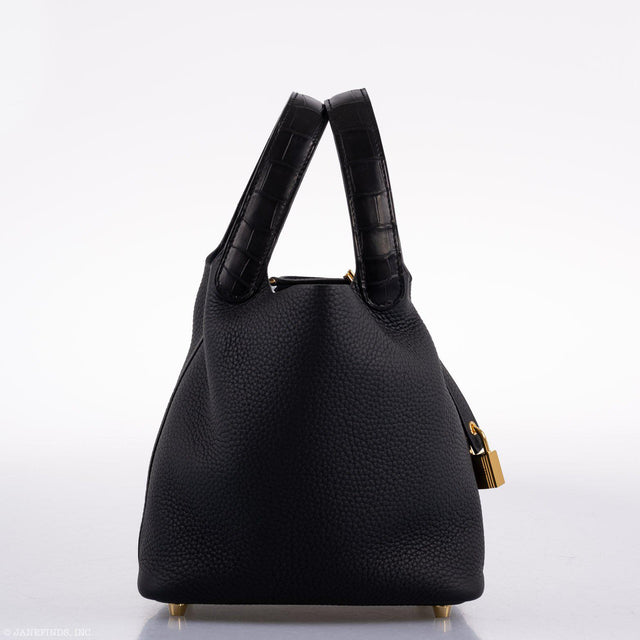 Hermès Picotin Lock Touch 18 PM Black Taurillon Clemence & Matte Allig ...