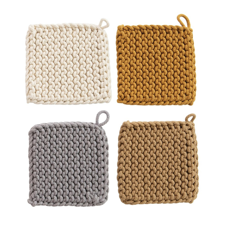 Cotton Crocheted Pot Holder, Dark Grey – Domaci