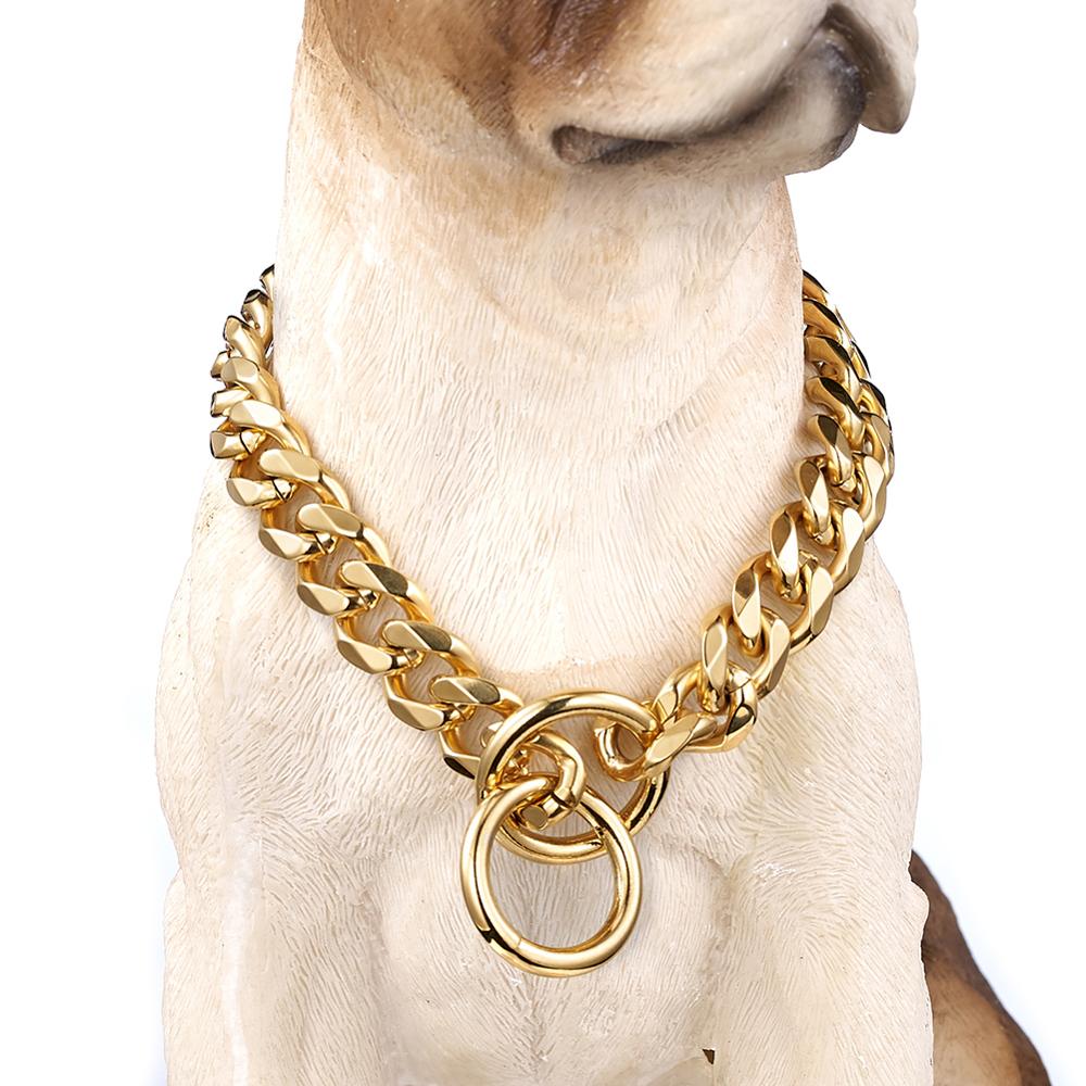 Cuban Gold Chain Link Style 13mm Wide Dog Collar – Barking Bullies