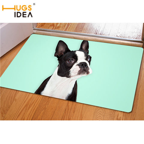 Boston Terrier Teal Background Doormat