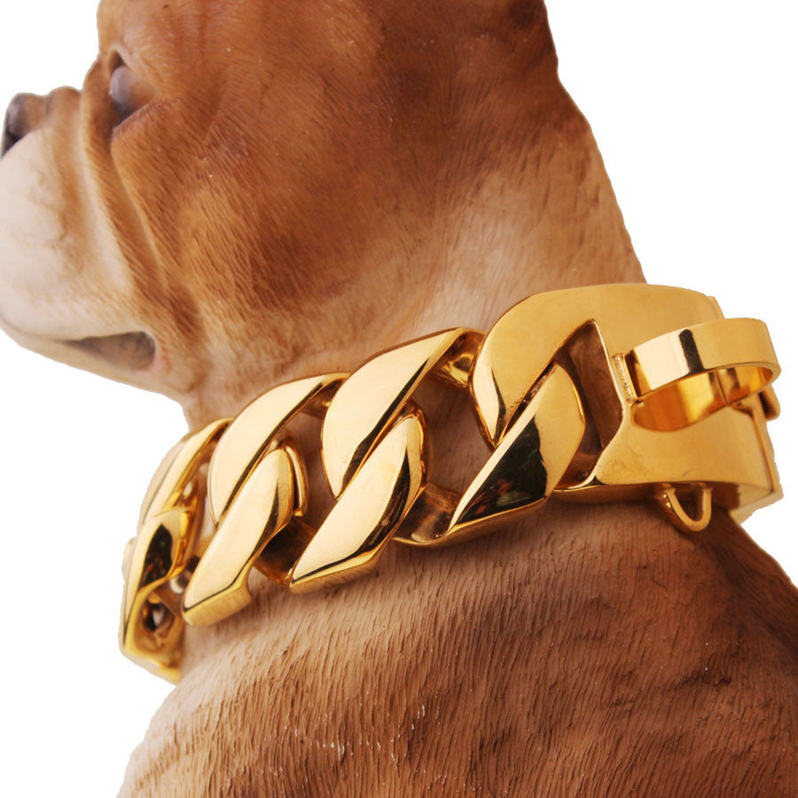 Big Gold Chain Cuban Link Style 32mm Dog Collar – Barking Bullies
