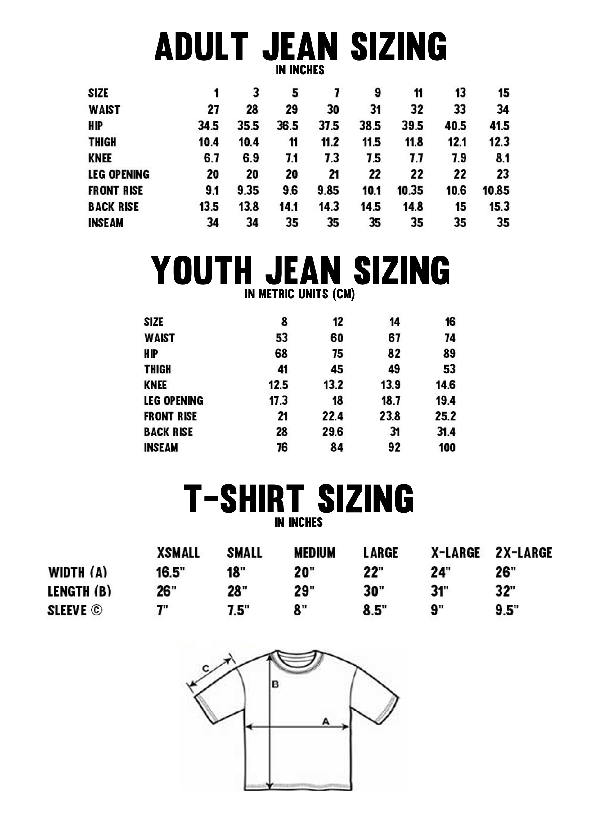 Size 16 Jeans Size Chart