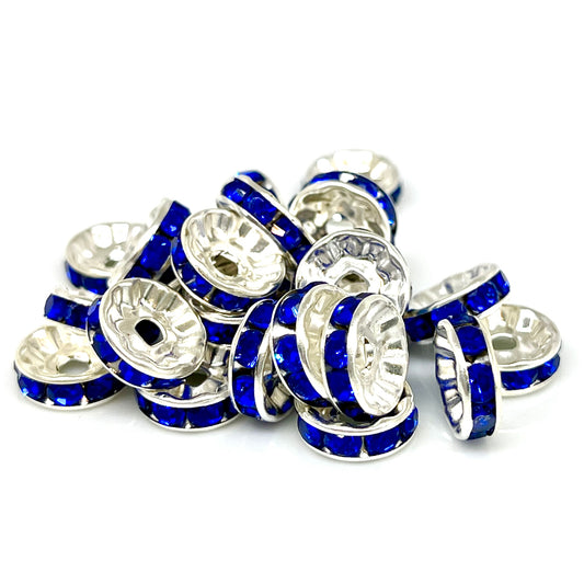 Silver Floret Rhinestone Spacer Beads - 10mm