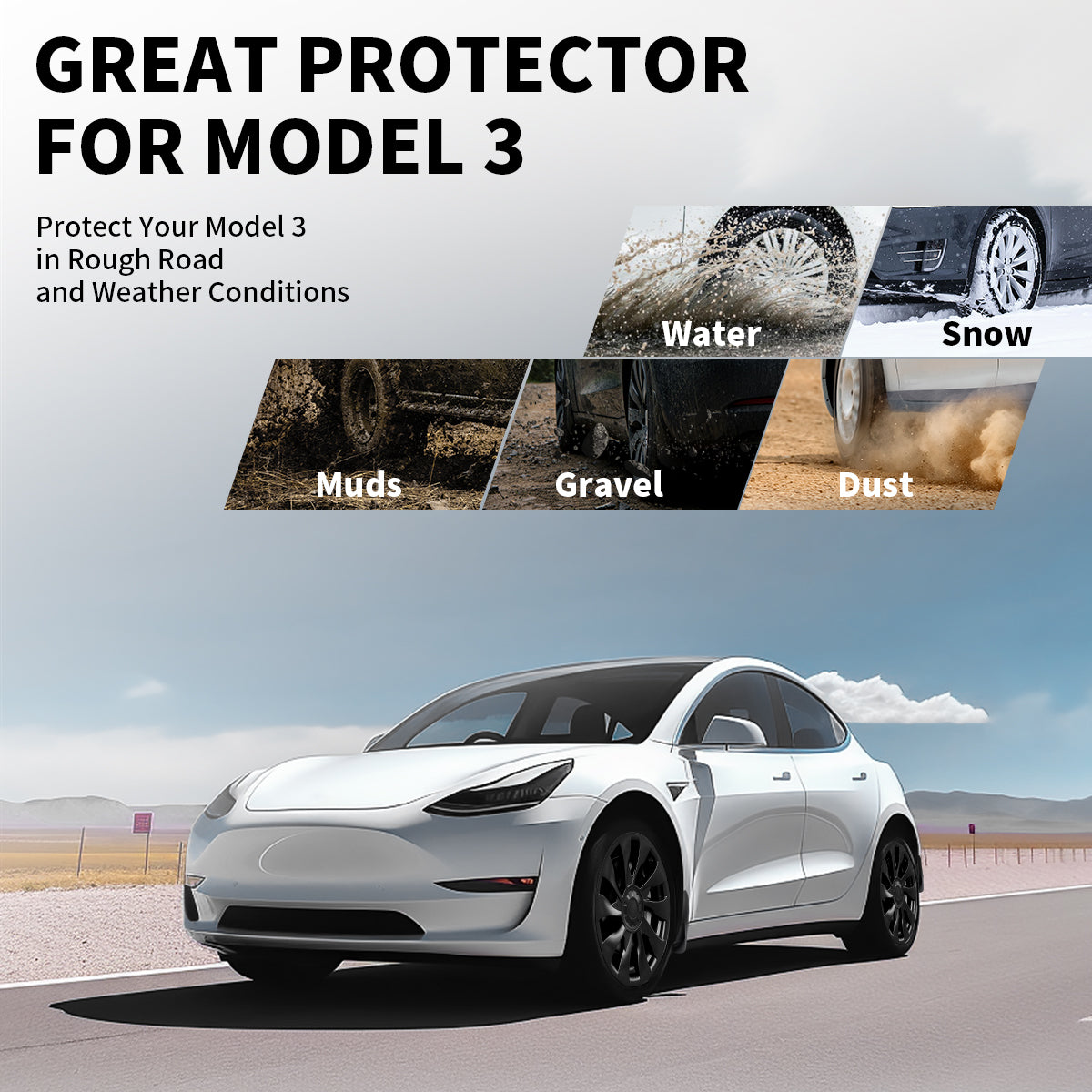 BestEvMod for Refreshed Model 3 Highland Mud Flaps Splash Guards