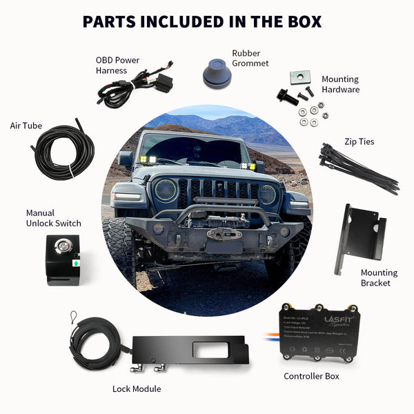lasfit jeep hood lock package includes