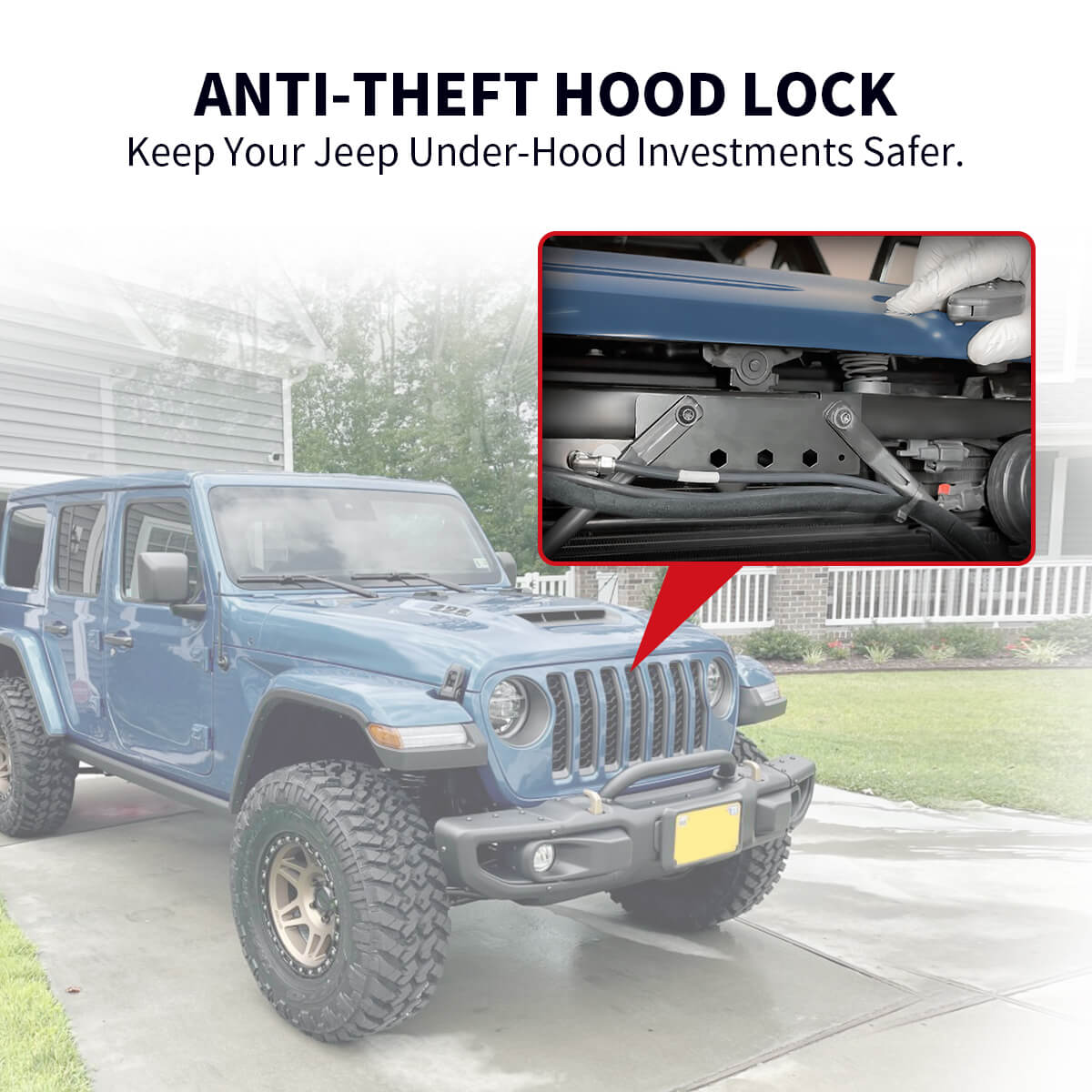 Lasfit Stealth Anti-Theft Automatic Hood Lock System for 18-23 Jeep Wr