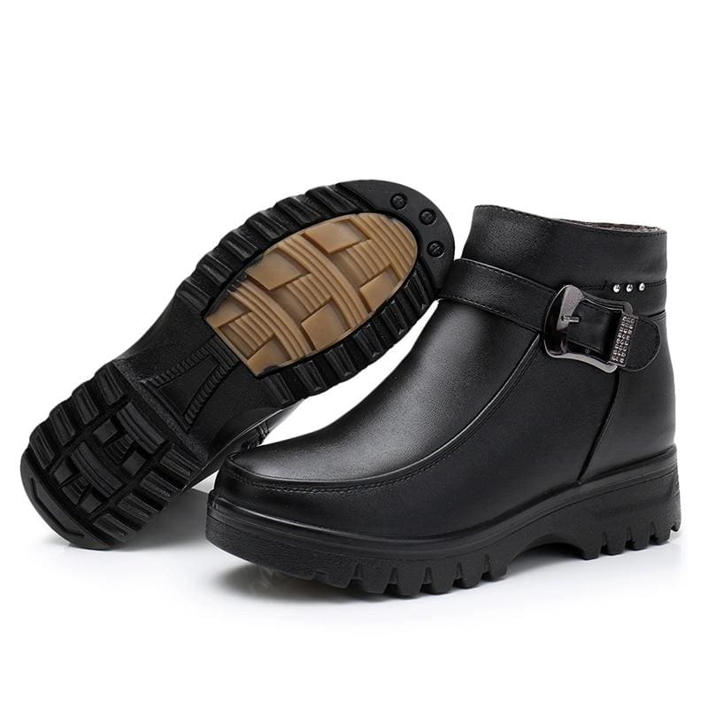 Genuine Leather Thick Plush Warm Waterproof Non-slip Snow Boots For Wo