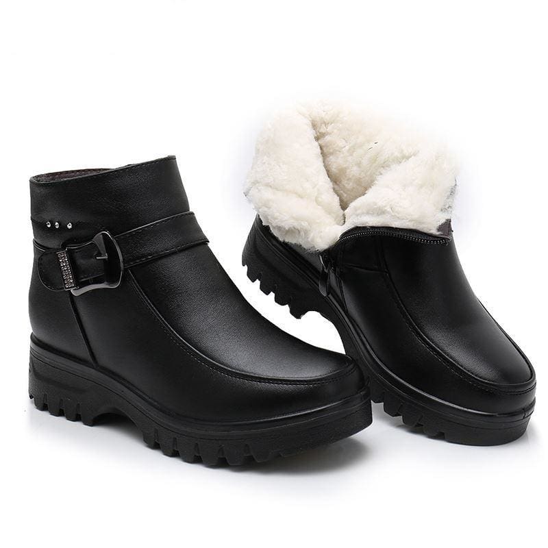 Genuine Leather Thick Plush Warm Waterproof Non-slip Snow Boots For Wo