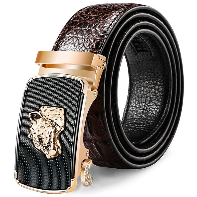 Genuine Luxury Leather Crocodile Pattern Metal Automatic Buckle Belts